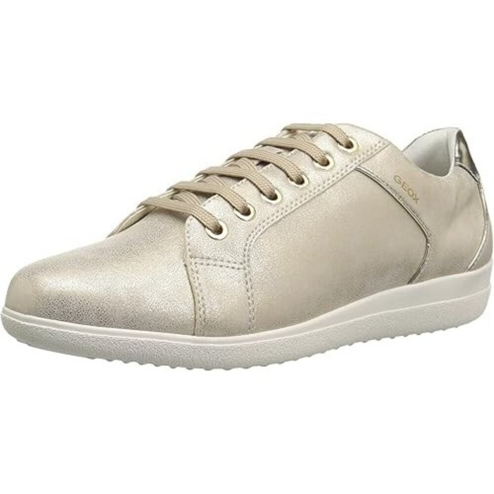 Geox Nihal Sneakers Women’s 7 Beige Metallic Leather Comfort Casual Shoes NWT